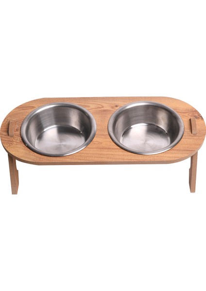 Kedi & Köpek Su ve Mama Kabı Standı - Ahşap MDF - Eğimli İkili Oval Model - Çelik Kase - 2*350ml fiyatları