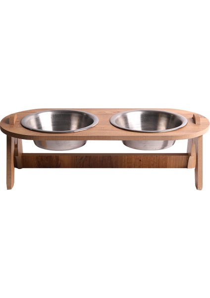 Kedi & Köpek Su ve Mama Kabı Standı - Ahşap MDF - Eğimli İkili Oval Model - Çelik Kase - 2*350ml fırsatları