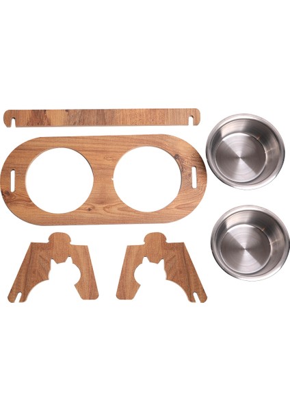 Kedi & Köpek Su ve Mama Kabı Standı - Ahşap MDF - Eğimli İkili Oval Model - Çelik Kase - 2*350ml indirimleri