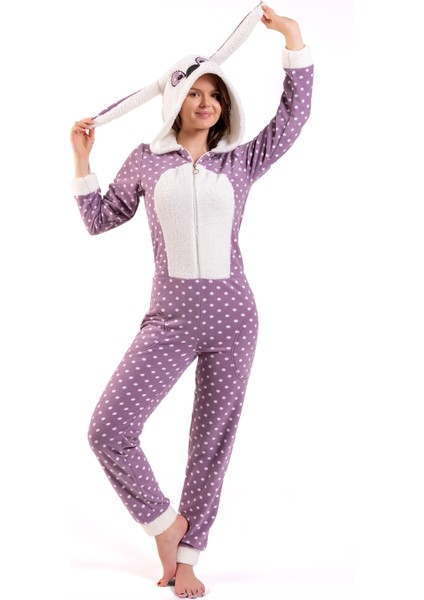 Kadın Lila Tavşan Küçük Puanlı Polar Tulum