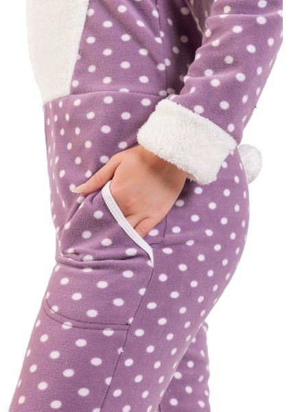 Kadın Lila Tavşan Küçük Puanlı Polar Tulum modelleri