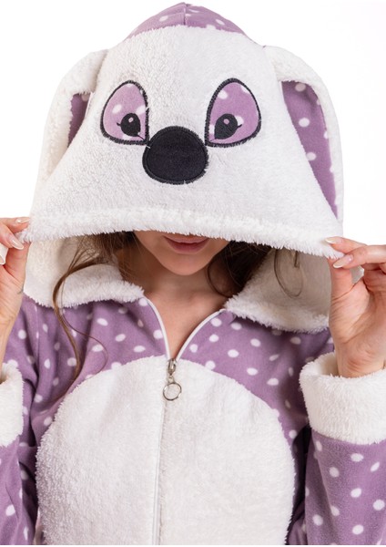 Kadın Lila Tavşan Küçük Puanlı Polar Tulum indirimleri