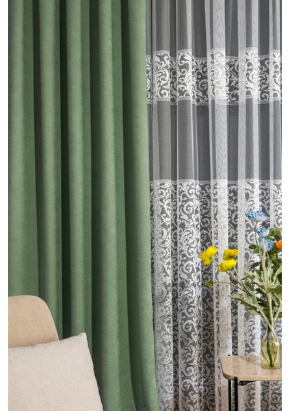 Kullanıma Hazır Su Yeşili Rengi Pilesiz Ekstraforlu Düz Dikim Fon Perde Tek Kanat 9195