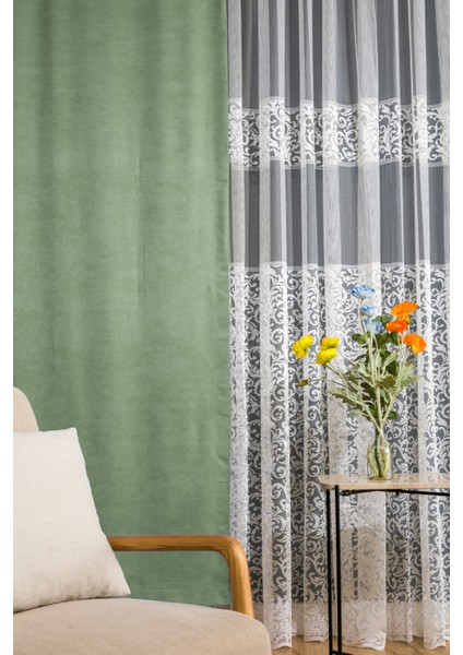 Kullanıma Hazır Su Yeşili Rengi Pilesiz Ekstraforlu Düz Dikim Fon Perde Tek Kanat 9195 indirimleri