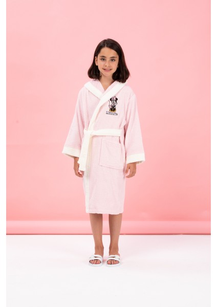 Minnie Mouse Happy Nakışlı Disney Lisanslı Kapüşonlu Çocuk Bornozu 11/12 Yaş fırsatları