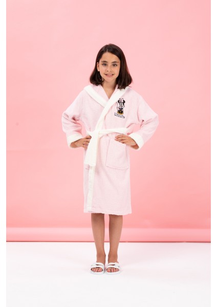 Minnie Mouse Happy Nakışlı Disney Lisanslı Kapüşonlu Çocuk Bornozu 11/12 Yaş indirimleri