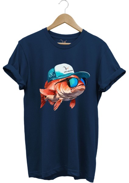 Avcılık Fishing Balık Avcılığı Şapkalı Komik Balık Tasarımı Baskılı Regular Fit Pamuk Tişört