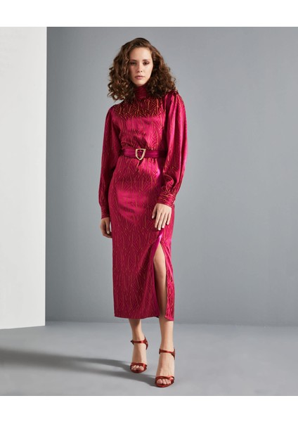 Kadın Yırtmaçlı Midi Elbise - Kemer Detaylı - Şık ve Zarif Tasarım - Özel Gün ve Davetler Için Elbise fiyatları