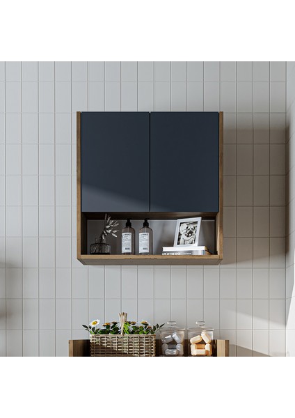 Çamaşır-Kurutma Makinesi Dolabı Kapaklı Üst Dolabı Banyo Dolabı 65 cm