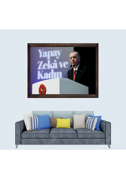 Cumhurbaşkanımız Recep Tayyip Erdoğan, Çerçeveli Cam Duvar Tablosu 30 x 45 cm Sp8
