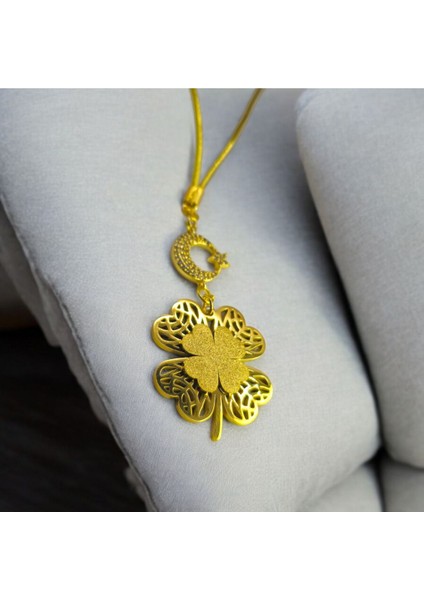 Çelik Dörtlü Yonca Dikiz Araba Süsü, Altın Kaplama Beyaz Nazar Boncuklu Araba Hediyesi fiyatları