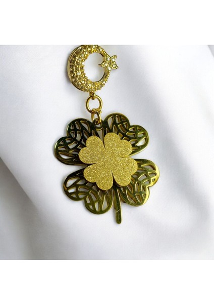 Çelik Dörtlü Yonca Dikiz Araba Süsü, Altın Kaplama Beyaz Nazar Boncuklu Araba Hediyesi modelleri