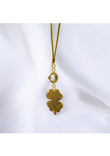 Çelik Dörtlü Yonca Dikiz Araba Süsü, Altın Kaplama Beyaz Nazar Boncuklu Araba Hediyesi fırsatları