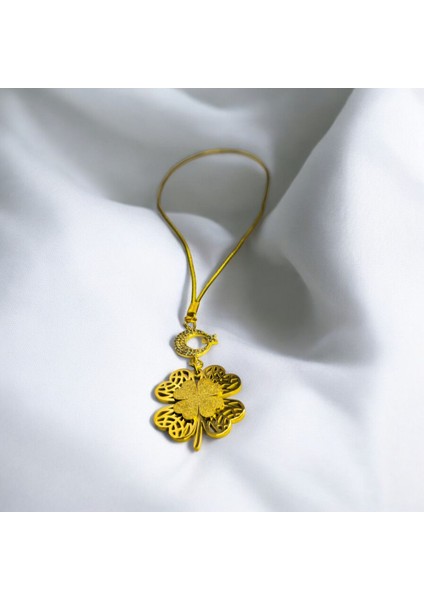 Çelik Dörtlü Yonca Dikiz Araba Süsü, Altın Kaplama Beyaz Nazar Boncuklu Araba Hediyesi indirimleri