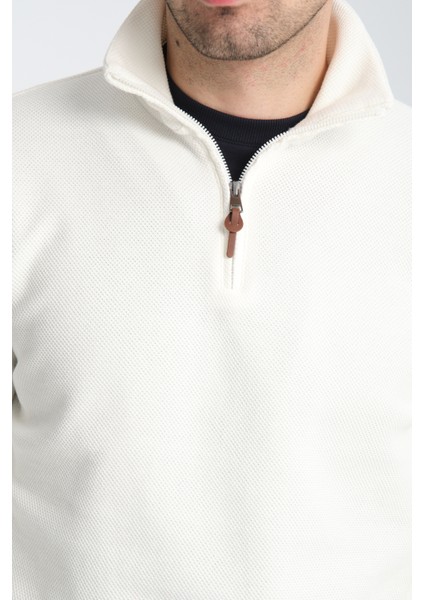 Cappi Erkek Beyaz Yarım Fermuarlı Pamuklu Örme Kumaş Slim Fit Sweatshirt fiyatları