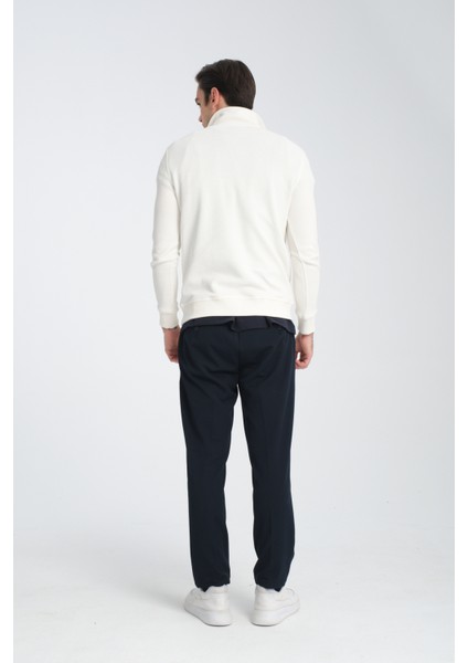 Cappi Erkek Beyaz Yarım Fermuarlı Pamuklu Örme Kumaş Slim Fit Sweatshirt modelleri