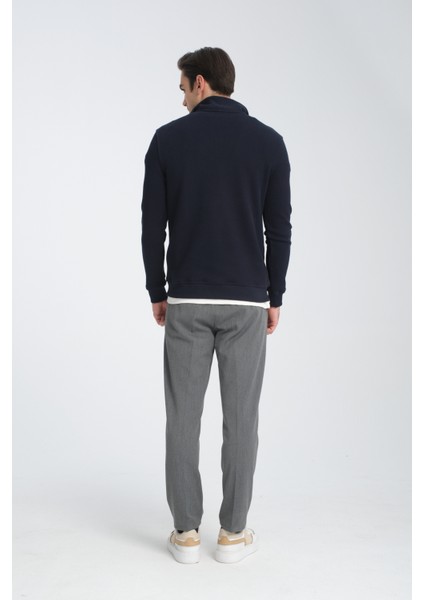 Cappi Erkek Koyu Lacivert Yarım Fermuarlı Pamuklu Örme Kumaş Slim Fit Sweatshirt modelleri