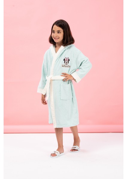 Minnie Mouse Heart Nakışlı Disney Lisanslı Kapüşonlu Çocuk Bornozu 9/10 Yaş