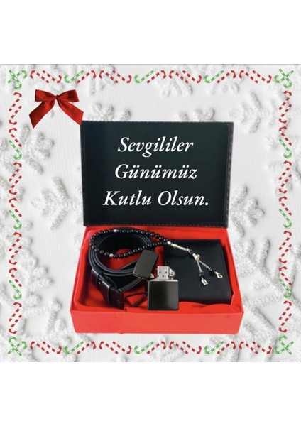 Sevgililer Günü Erkek Siyah Kemer Cüzdan Tesbih Çakmak (Kapak Notumuz Örnektir.)