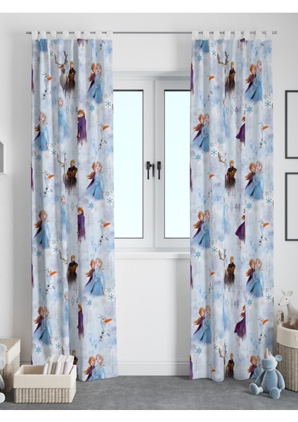 Elsa ve Karlar Ülkesi Temalı Fon Perde Çocuk / Bebek Odası Tek Kanat