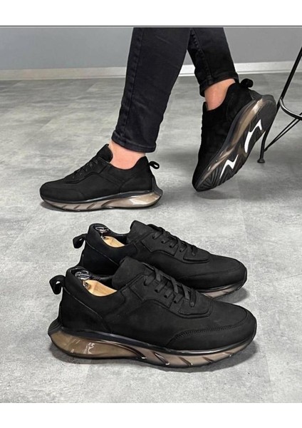 10000 Siyah Nubuk Hakiki Deri Erkek Sneakers