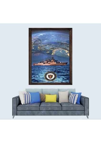 Türkçü, Türk Donanması, Mavi Vatan, Çerçeveli Cam Duvar Tablosu 30 x 45 cm Sp1