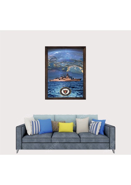 Türkçü, Türk Donanması, Mavi Vatan, Çerçeveli Cam Duvar Tablosu 30 x 45 cm Sp1