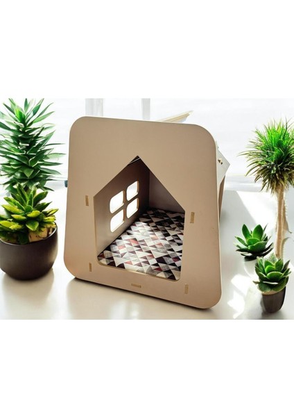 Kedi Köpek Evi Caramel 30x50 cm Yıkanabilir Kumaş Minder ve Yatak Dahil