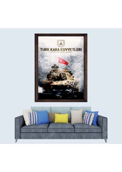 Türkçü, Türk Kara Kuvvetleri, Tank, Türk Askeri Çerçeveli Cam Duvar Tablosu 20 x 30 cm