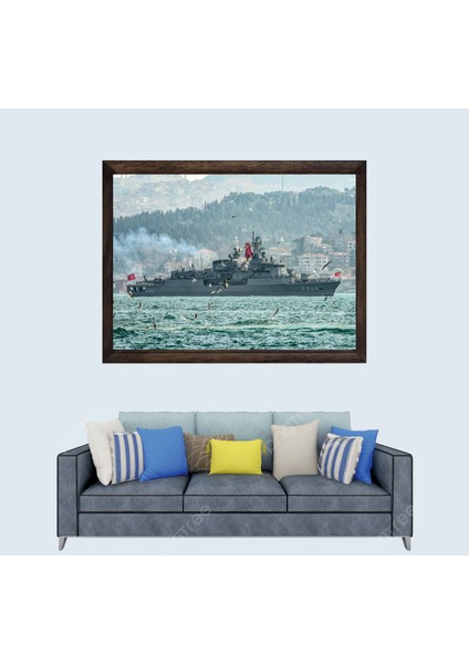 Türkçü, Türk Deniz Kuvvetleri, F244, Mavi Vatan Çerçeveli Cam Duvar Tablosu 20 x 30 cm Sp8