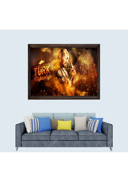 Türkçü, Göktürk Devleti Çerçeveli Cam Duvar Tablosu 20 x 30 cm