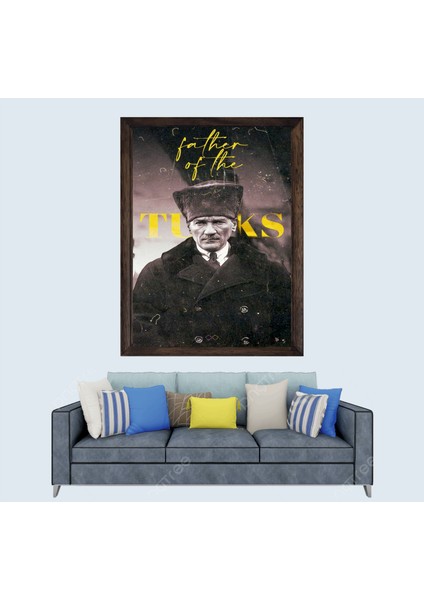 Türkçü, Mustafa Kemal Atatürk , Türk, Çerçeveli Cam Duvar Tablosu 30 x 45 cm Sp8