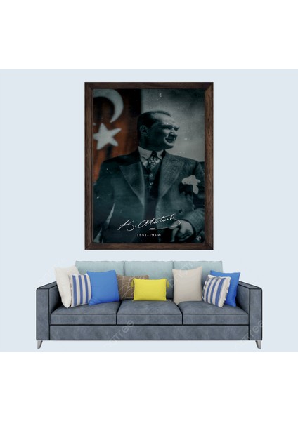 Türkçü, Mustafa Kemal Atatürk , Türk, Çerçeveli Cam Duvar Tablosu 30 x 45 cm SP14