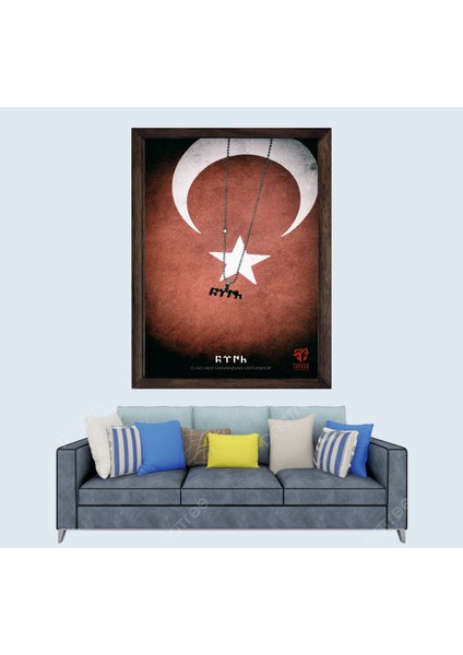 Türkçü, Türk Bayrağı Çerçeveli Cam Duvar Tablosu 30 x 45 cm