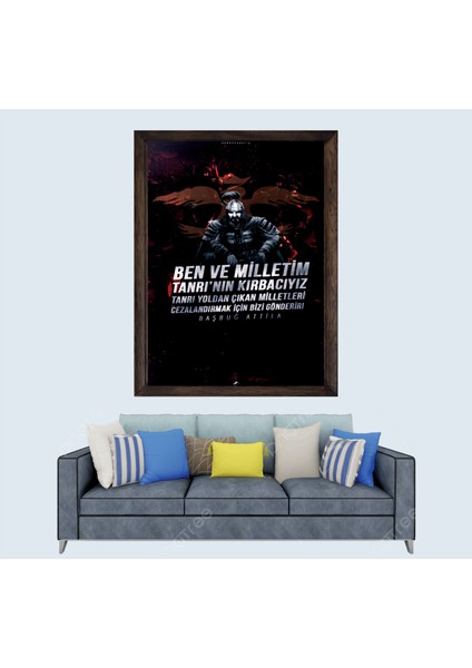 Türkçü, Başbuğ Atilla Han, Çerçeveli Cam Duvar Tablosu 30 x 45 cm