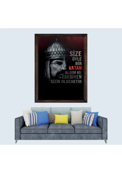 Türkçü, Selçuklu Devleti Sultan Alparslan Çerçeveli Cam Duvar Tablosu 30 x 45 cm