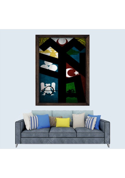 Türkçü, Türk Bayrağı Çerçeveli Cam Duvar Tablosu 30 x 45 cm Sp2
