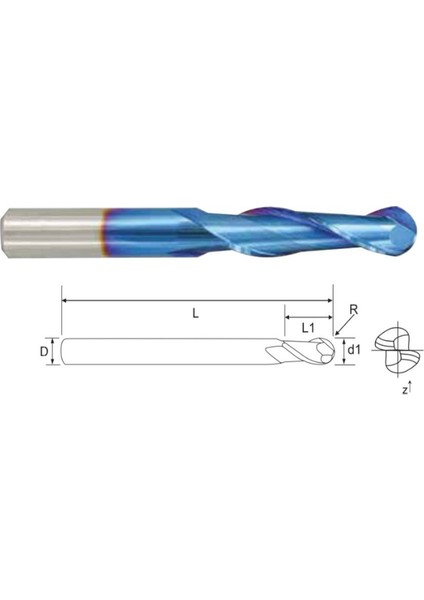 Ør0.75 İki Ağızlı Küre Elmas Freze (65 Hrc) 2 F (2,3X40X6)