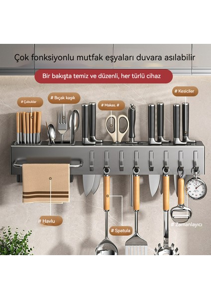 50 cm Uzunluğunda Gri Duvara Monte Mutfak Eşyaları Saklama Düzenleyici Rafı Çivi Gerektirmez (Yurt Dışından)