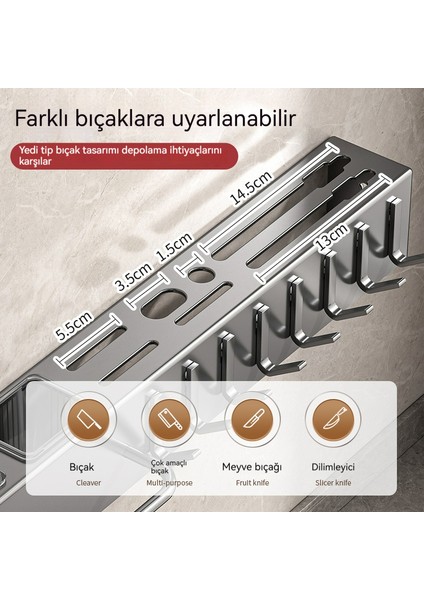 50 cm Uzunluğunda Gri Duvara Monte Mutfak Eşyaları Saklama Düzenleyici Rafı Çivi Gerektirmez (Yurt Dışından)