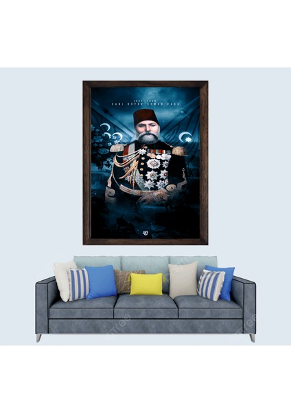 Osmanlı Paşası, Şanı Büyük Gazi Osman Paşa Çerçeveli Cam Duvar Tablosu 30 x 45 cm