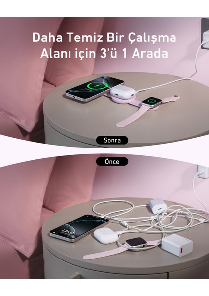 UFO MagGo Kablosuz Şarj Cihazı (3'ü 1 Arada, Katlanabilir Ped) - Pembe - B25M8 (Anker Türkiye Garantili)