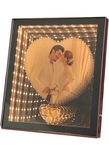Ayna LED Li Çerçeve LED Işıklı Kalpli Fotoğraf Çerçevesi