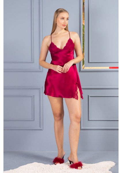 Kadın Güpür Dantel ve Sırt Detaylı Saten Çeyizlik Ikili Gecelik Sabahlık Takımı indirimleri