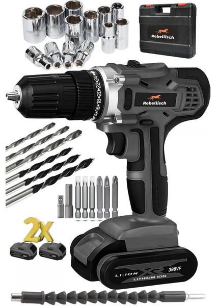 Germany Q3 Series 398 VF 40AH Darbeli Metal Şanzıman Çift Akülü Vidalama Matkap 27 Parça Setli