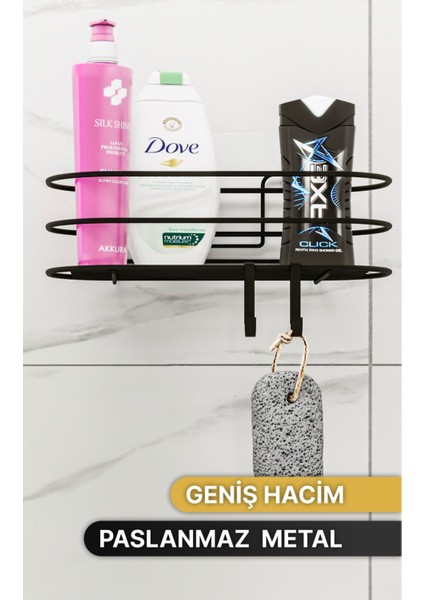 Banyo Düzenleyici Şampuanlık Sabunluk 1 Adet Oval Tel Yapışkanlı 2 Askılı Duş Rafı Organizer