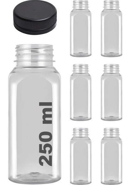250 ml Smoothie Detoks Şişesi 250 cc Şeffaf Plastik Şişe Detox Köşeli Dondurucuya Uygun 6 Adet