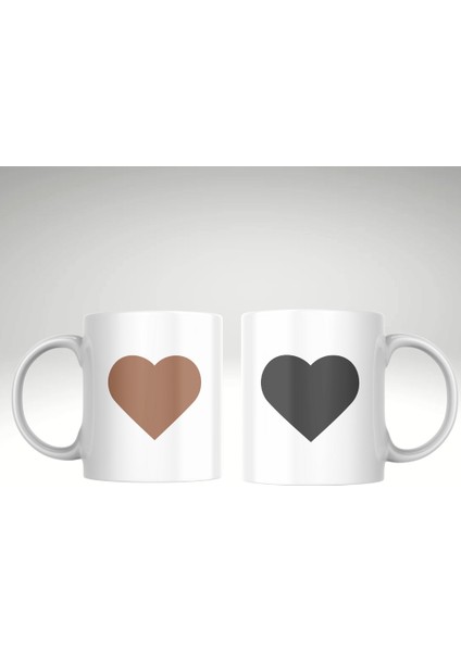 Kahverengi ve Siyah Kalp Sevgililer Günü Baskı Kupa Bardak