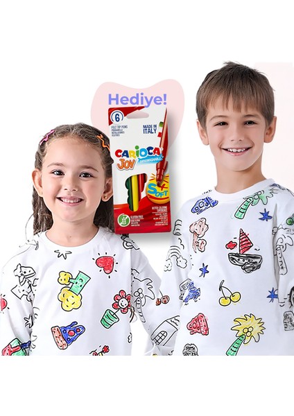 Boyanabilir Pijama Takımı + Özel Boya Kalemi Hediyeli ( Kız/erkek Çocuk Uzun Kollu Pijama)