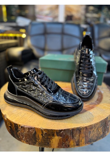 1074 Siyahhakiki Deri Erkek Sneakers